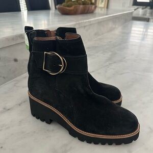 Paul Green Black Suede Ankle Boots with Buckle Size 7 (European size 4.5) NWT